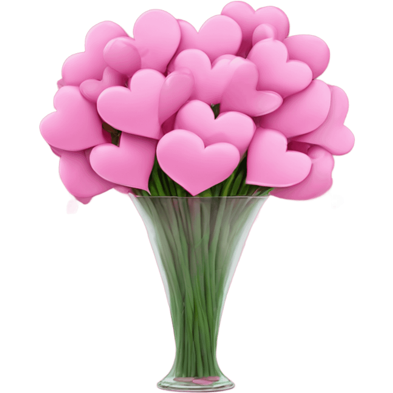 10000000 huge pink hearts on stems in a clear glass vase, with white bow tied around vase emoji