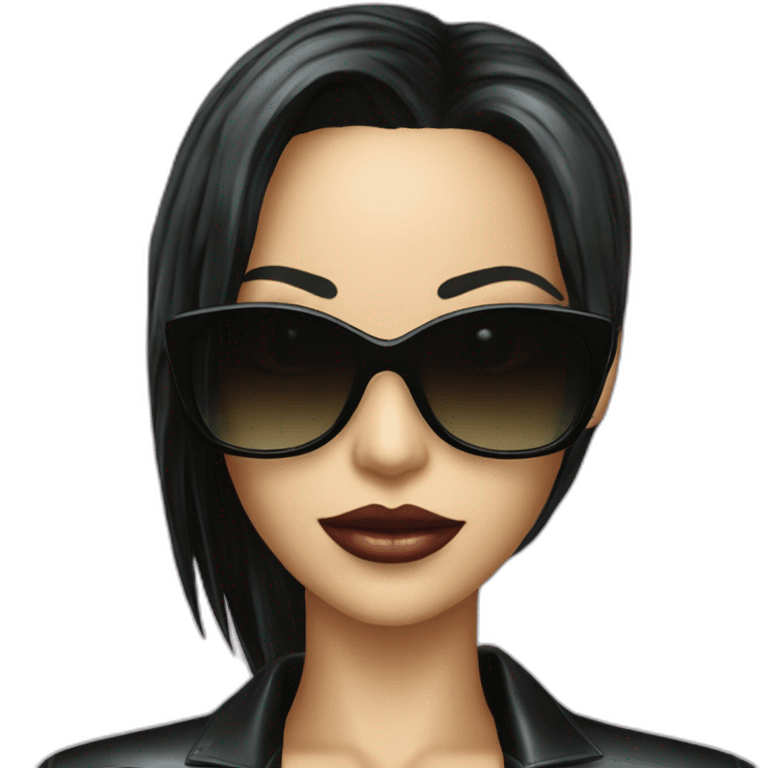 Woman Trinity The Matrix, black haired with sunglasses 2000's, latex shirt emoji