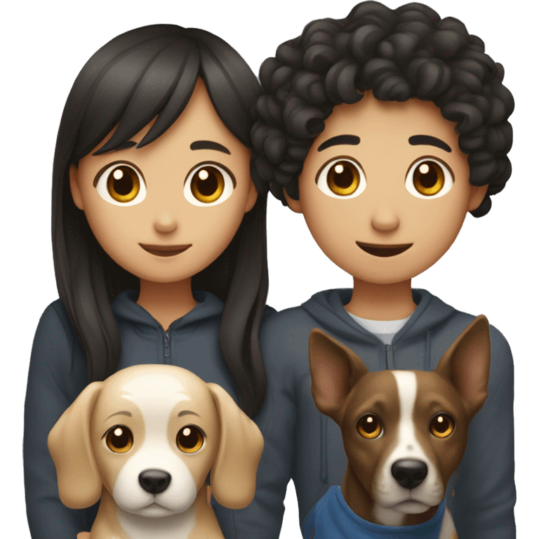 Asian girl, which has straight hair, and black boy, which had curly hair, with a dog emoji