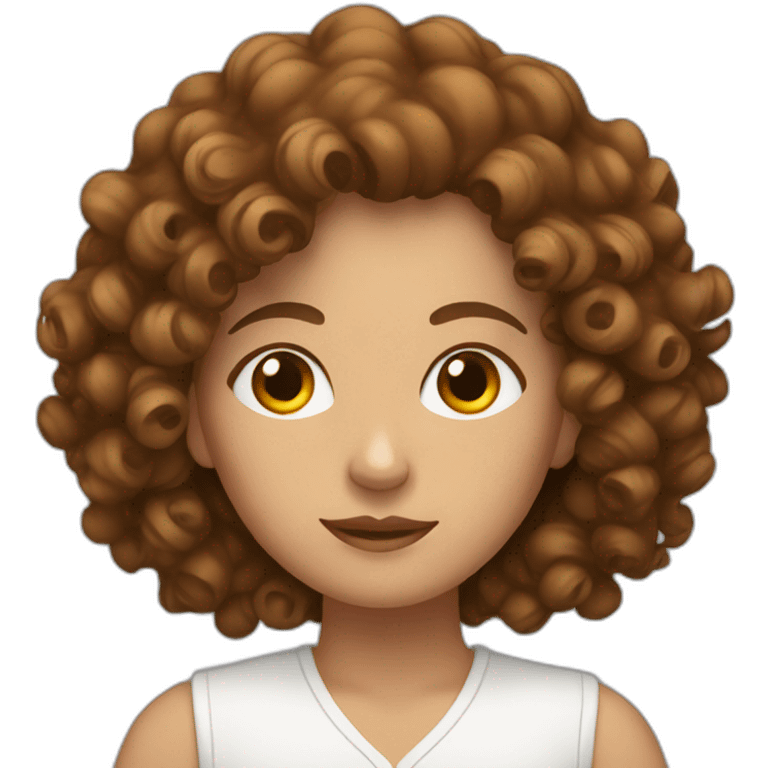 Woman with brown curly hair sitting in wc emoji