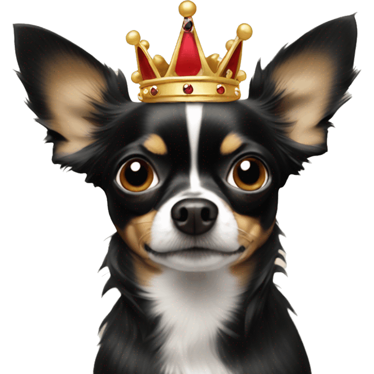 black long-haired chihuahua with queen crown emoji