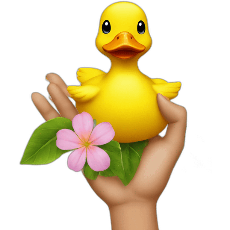 yellow duck hand a flower emoji