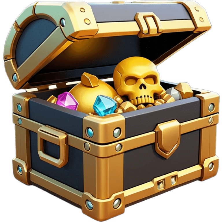 Clash of Clans aesthetic: Cinematic Playful Sci-fi Loot Crate Emoji, rendered in a 3D vector-style similar to standard emojis with minimal shading and bold, simplified shapes. A compact, futuristic storage box with sleek metallic panels and digital accents, softly glowing with a cosmic treasure charm. Simplified yet unmistakably iconic, highly detailed and consistent, glowing with a soft radiant shine and high gloss. Stylized with a touch of intergalactic mystery and a soft glowing outline, capturing the essence of a futuristic reward chest with a friendly, playful allure! emoji