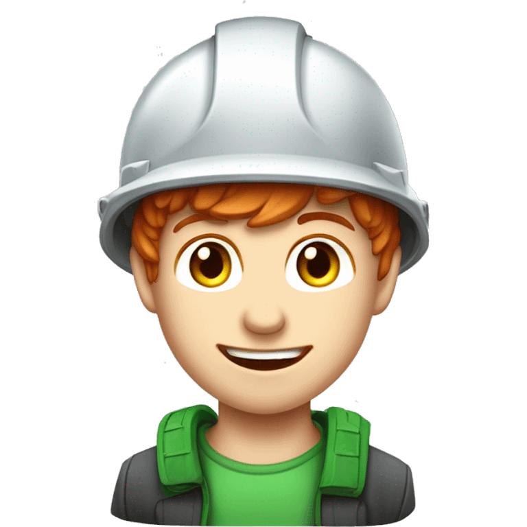 a young guy with fair skin and red hair, an oil company employee in a green helmet, telegram sticker emoji