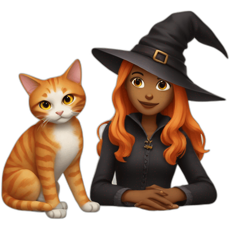 Young witch with ginger cat emoji