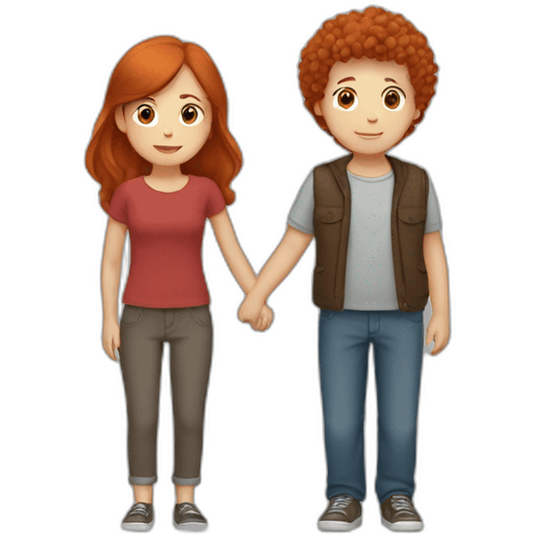 red-haired woman holding hands with brown-haired boy emoji