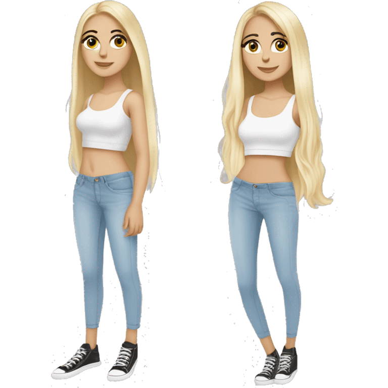 White Blonde girl with long hairs wearing long sleeves crop top and bare midroff ful size wearing shoes emoji