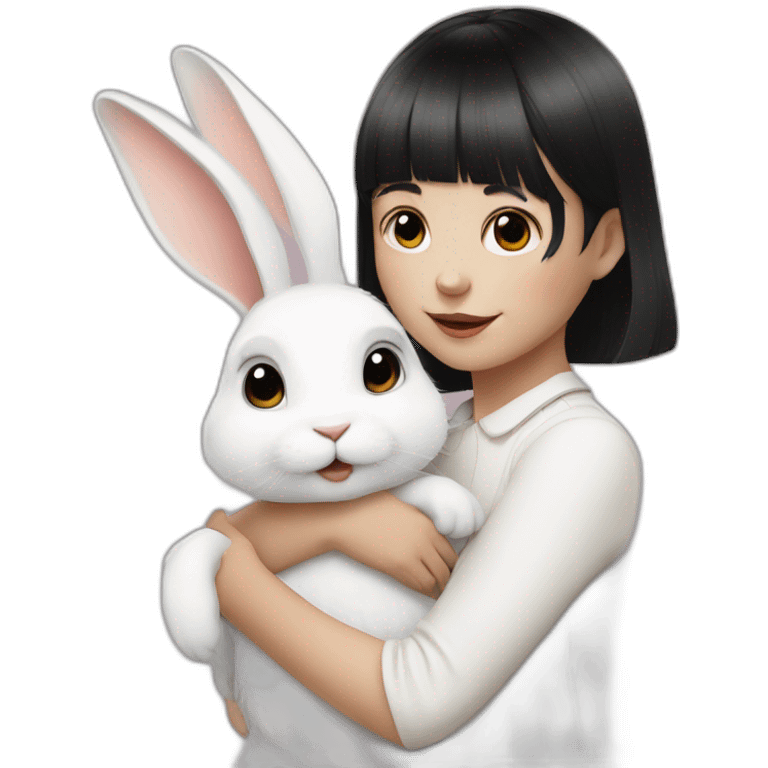 white rabbit with a little girl with black bangs emoji