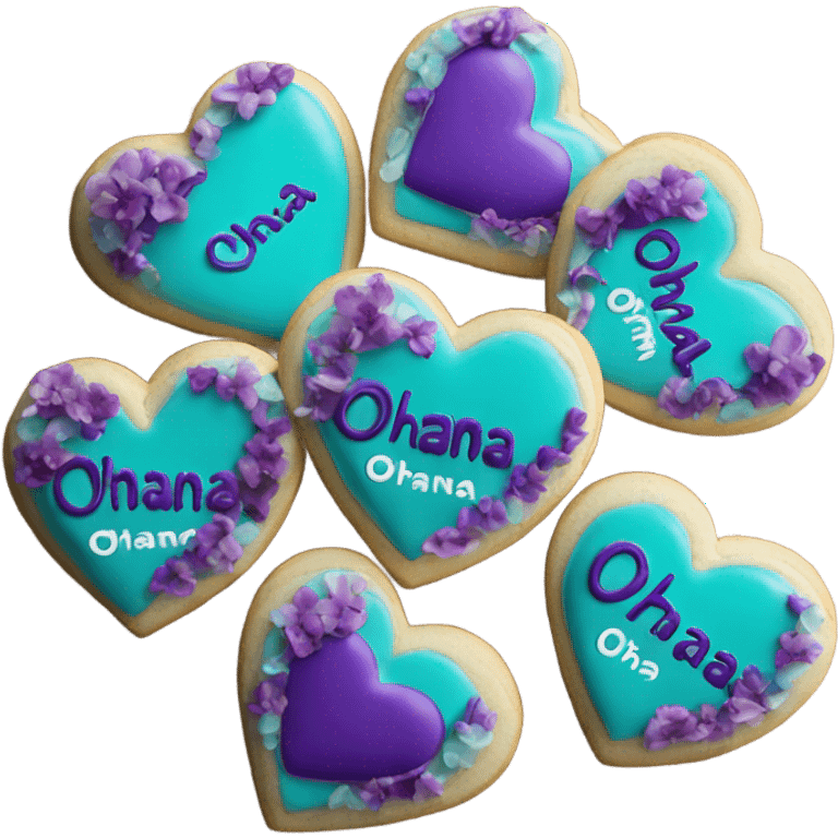 Teal purple Cookie heart with ohana emoji