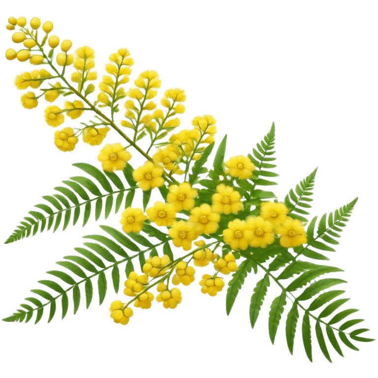 Cinematic Realistic Acacia Emoji, Bright and cheerful, with clusters of fluffy yellow flowers blooming along delicate branches. The wattle’s soft, fern-like leaves sway in the breeze, radiating a sense of warmth and joy. Soft glowing outline, capturing the essence of Australian sunshine, warmth, and beauty in a vibrant acacia tree! emoji