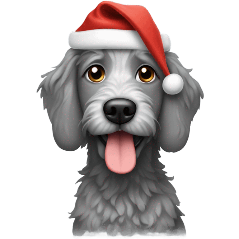 Gray doodle dog with Santa hat emoji