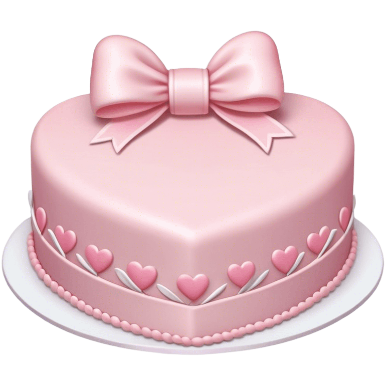 Pastel pink heart shaped cake with fancy white icing and bows emoji