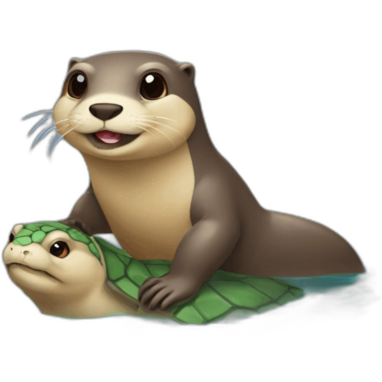 Une loutre qui est sur une tortue emoji