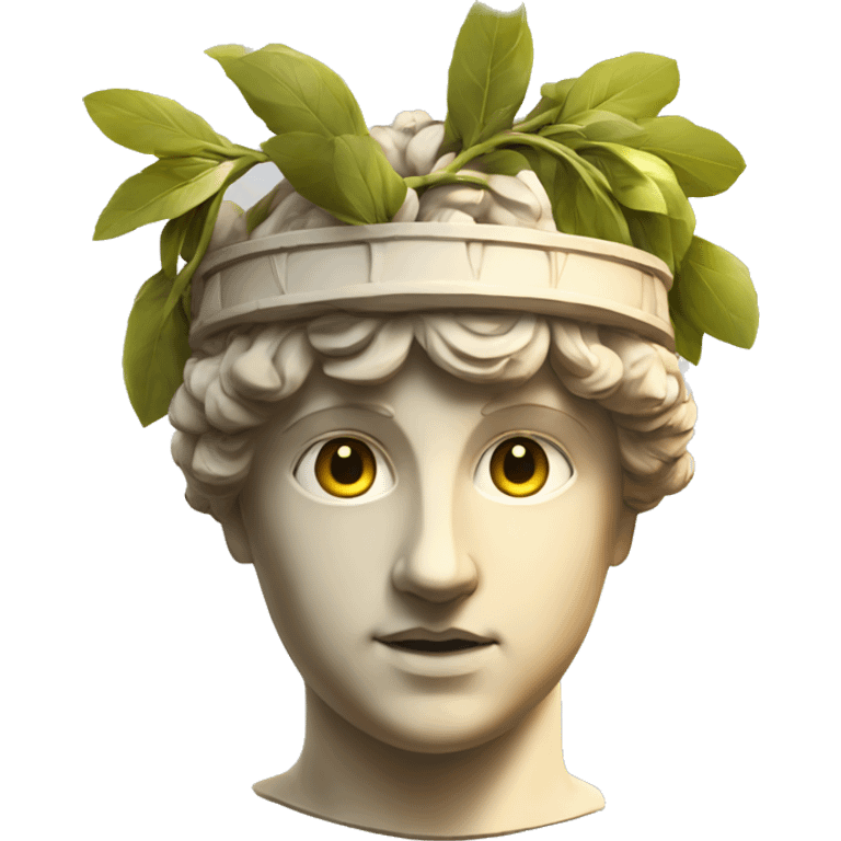 Emoji of an ancient young Greek statue, in VR headset, with a laurel wreath on head, DIGITAL UNIVERSITY emoji