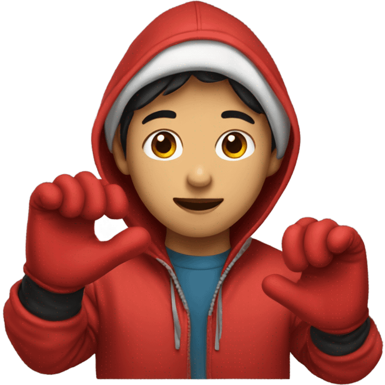 Asian Boy wearing red gloves on hands and a hoodie emoji