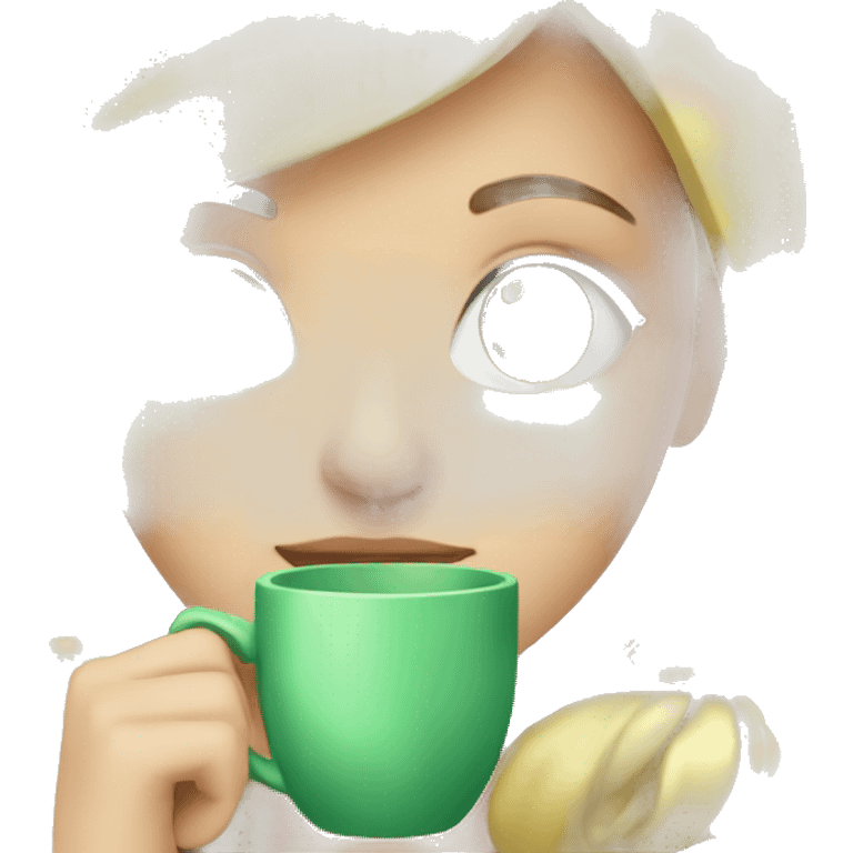 Girl sipping tea with blonde hair and green eyes emoji