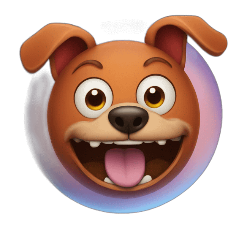 planet Mars with a cartoon grinning dog face with big eyes emoji