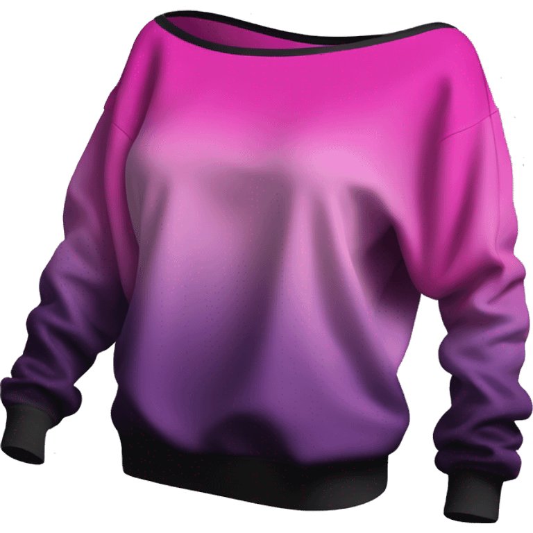 Realistic side view of a black to magenta ombre off the shoulder loose Short sleeve sweat shirt. emoji