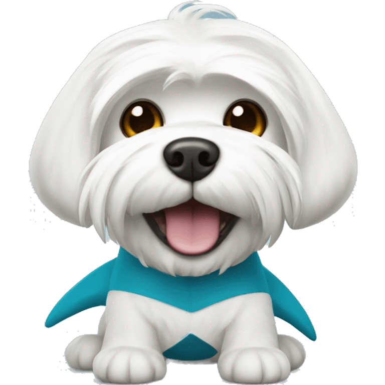 white maltese dog with a shark costume on emoji