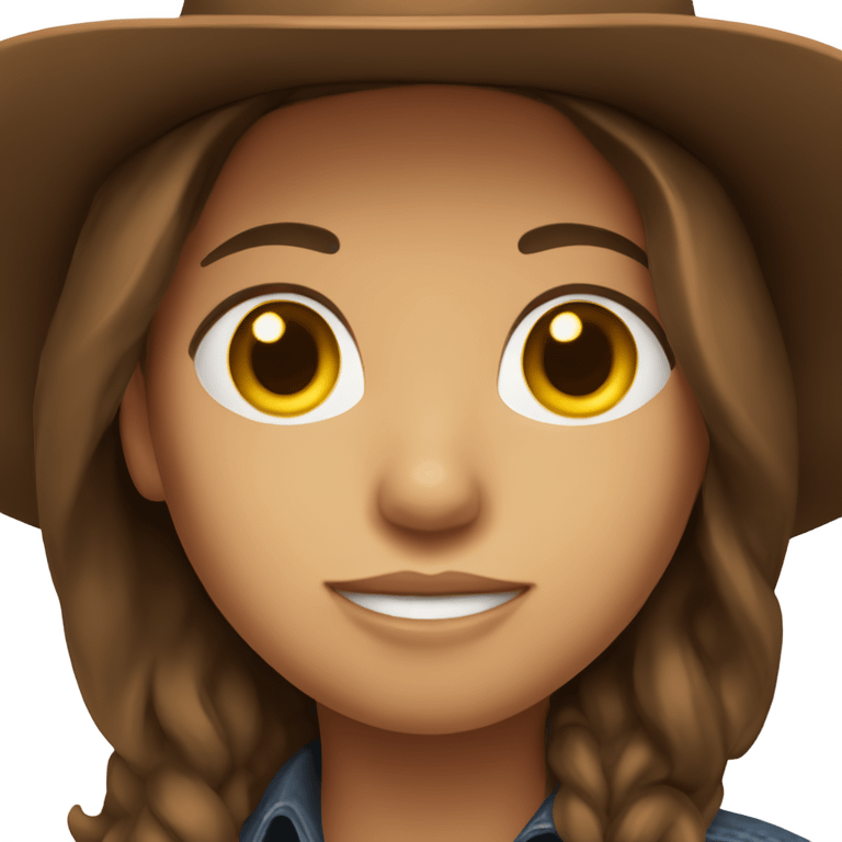 brown hair girl with deep brown cowboy hat, default yellow skin emoji