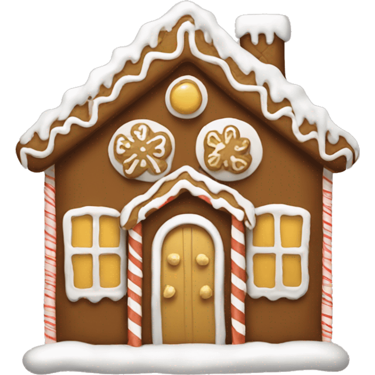 Brown and white and gold gingerbread house emoji