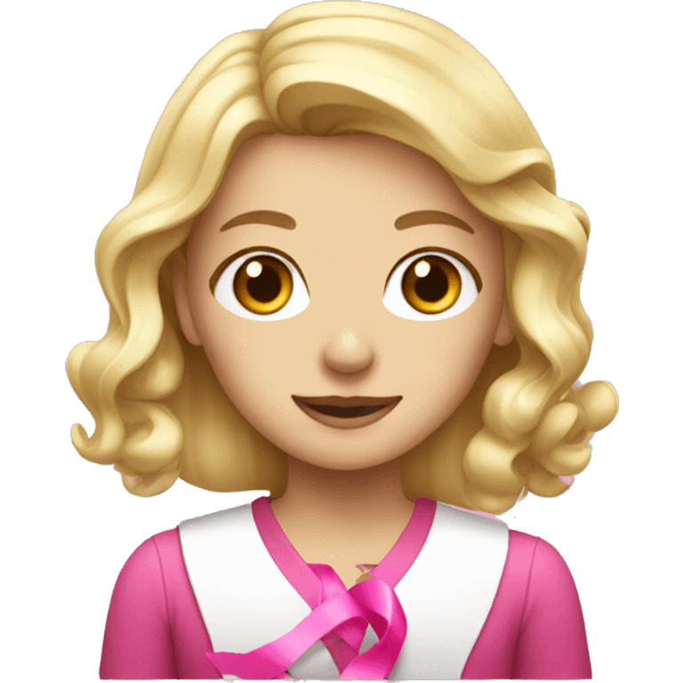 blonde girl with pink ribbon emoji