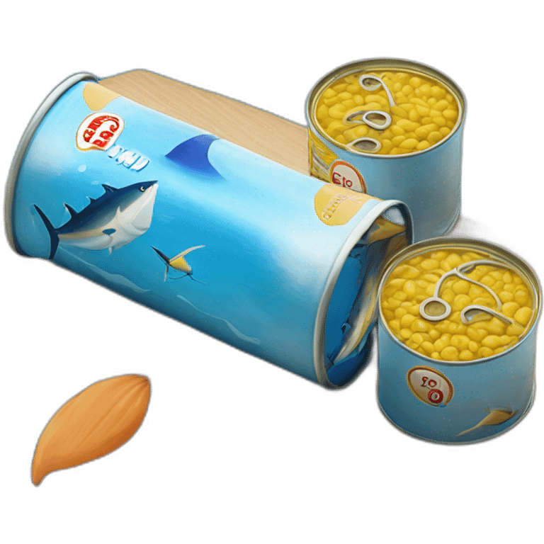 realistic can of tuna fish sowing the blue shape of a sailling boat on a sea background emoji