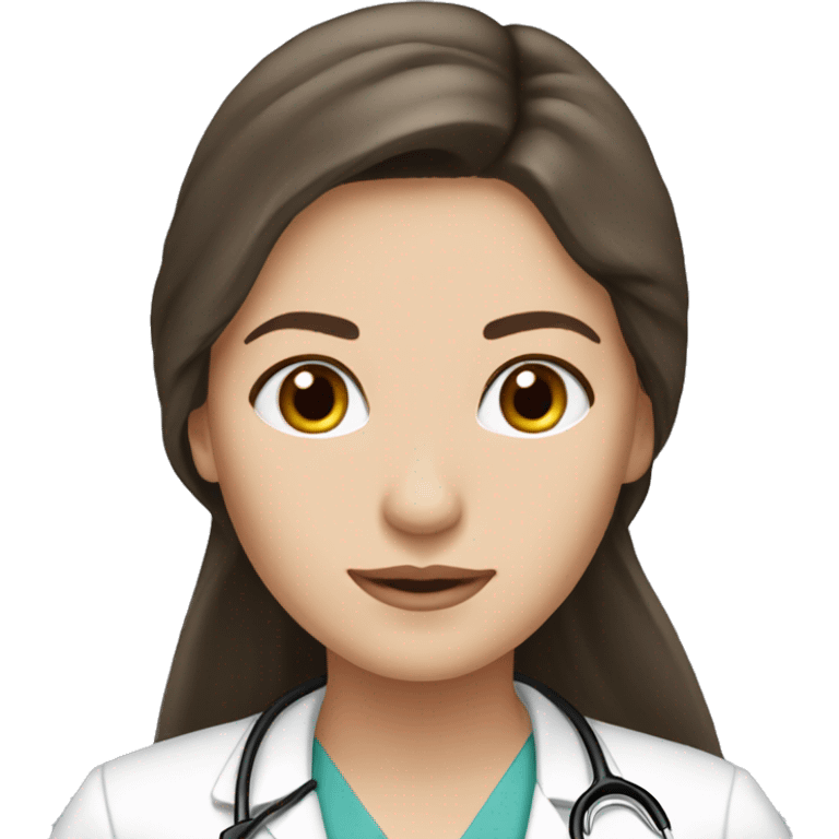 Pretty brunette long hair doctor, fairest skin, black eye color emoji