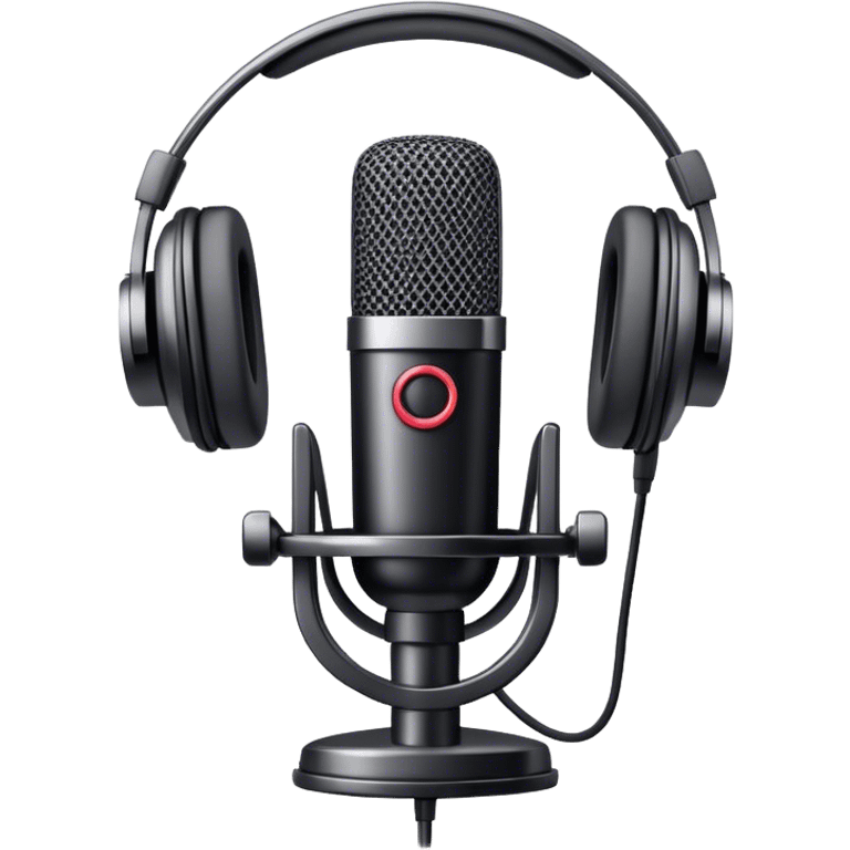 Create an emoji for podcasting. Show a microphone with headphones, symbolizing the recording of a podcast. Use modern, professional colors. Do not include any emojis or smiley faces. Make the background transparent. emoji