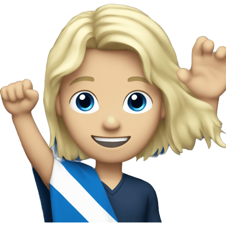 Male with blonde hair and blue eyes waving hand smiling with a Scotland flag emoji