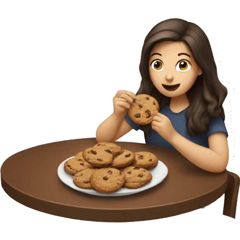 brunette eating a cookie emoji