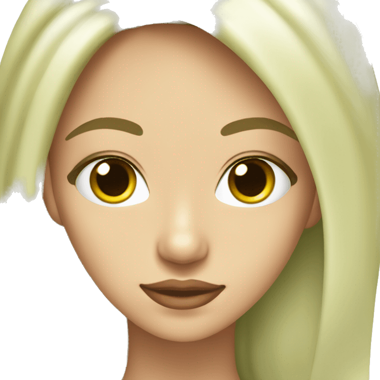 Chica de cabello rubio liso blanca con un top rosa ojos verdes  emoji