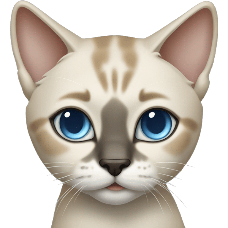 Thai breed cat with a light cream-brown body, dark gray nose and face, ears, and paws. sharp ears, and striking light blue eyes  emoji