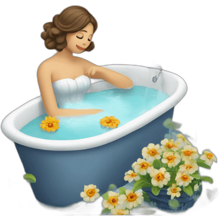 French woman taking a bath, flowers in water emoji