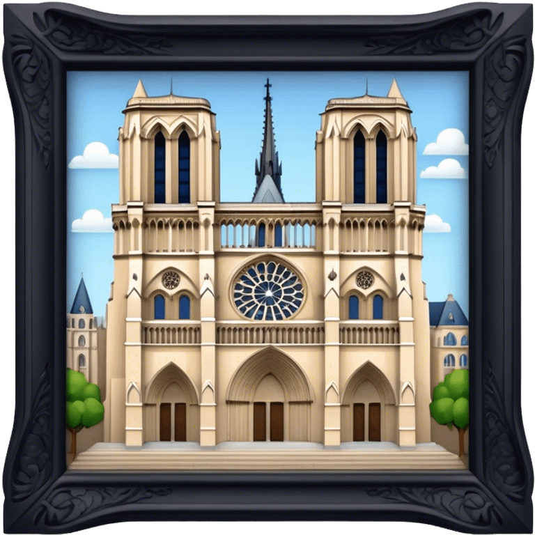 Cinematic Realistic Notre-Dame Cathedral Landmark Emoji, showcasing the Gothic splendor of the cathedral rendered with detailed stone carvings and majestic, soft lighting. emoji