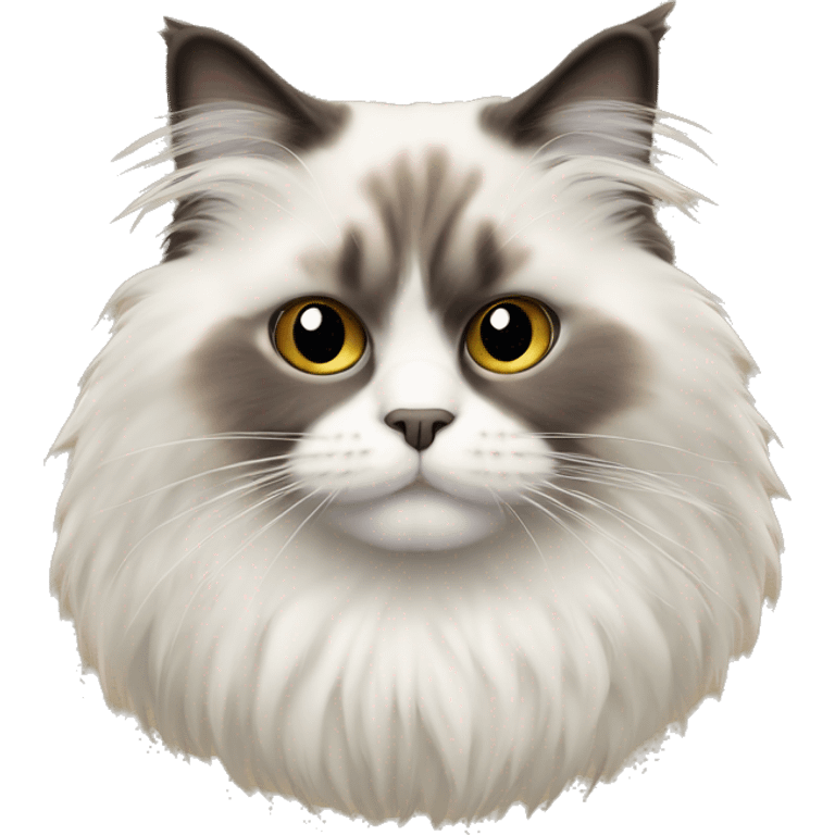 Fluffy ragdoll cat with half a mustache pattern emoji