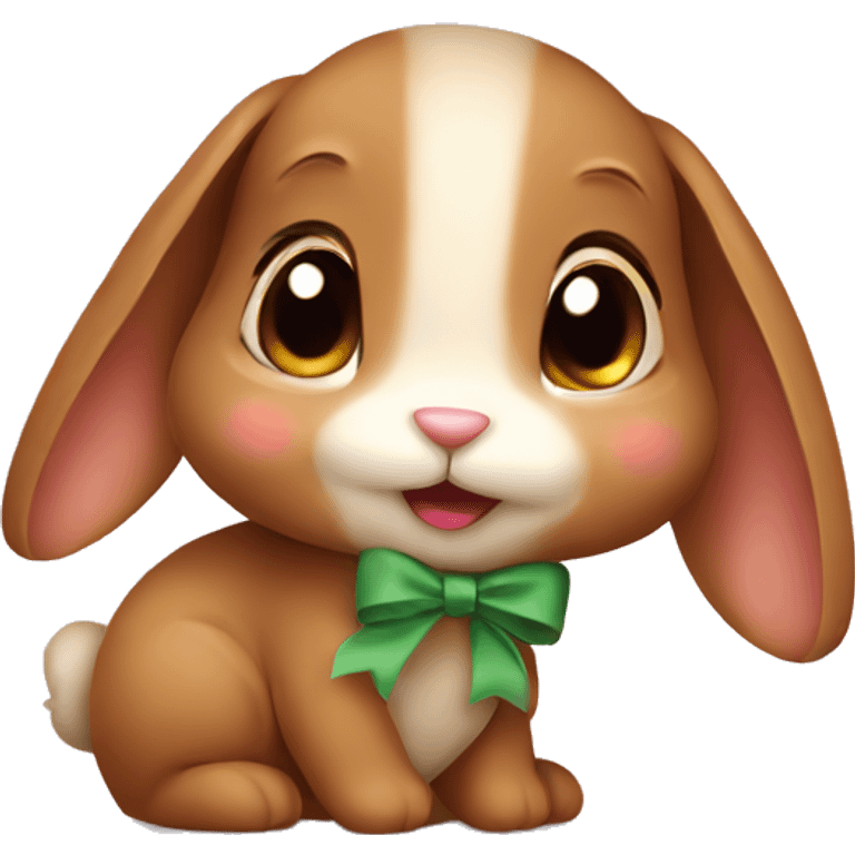 cute brown bunny with bow  emoji