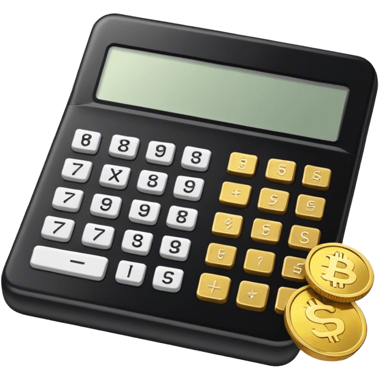 calculator black with gold coins next to it emoji