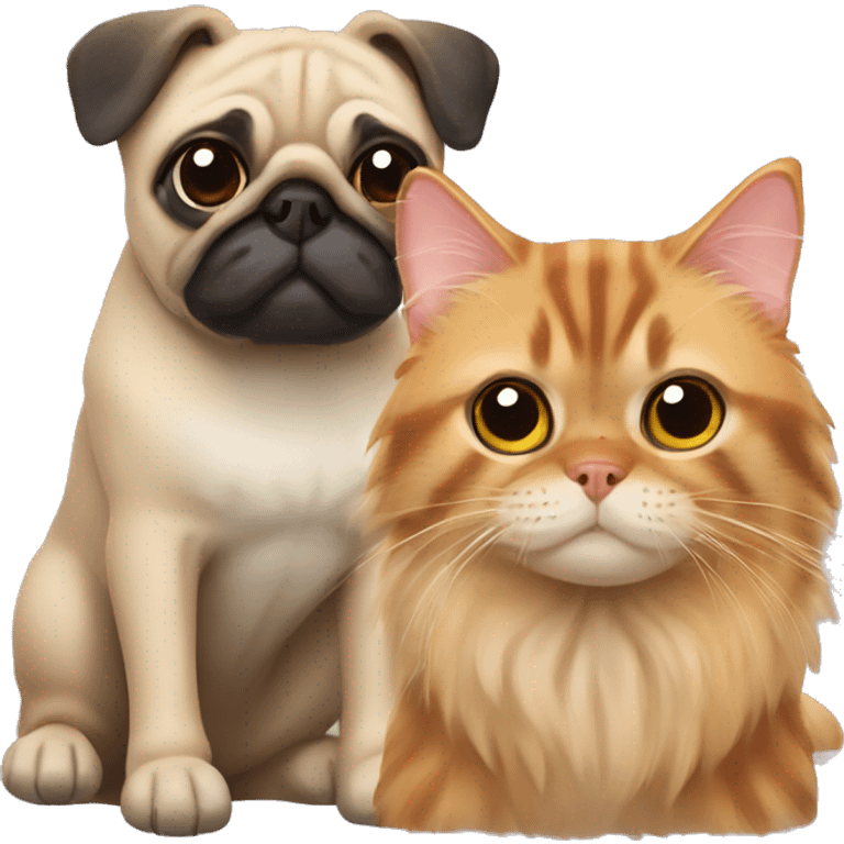 Pug and ginger mainecoon cat emoji