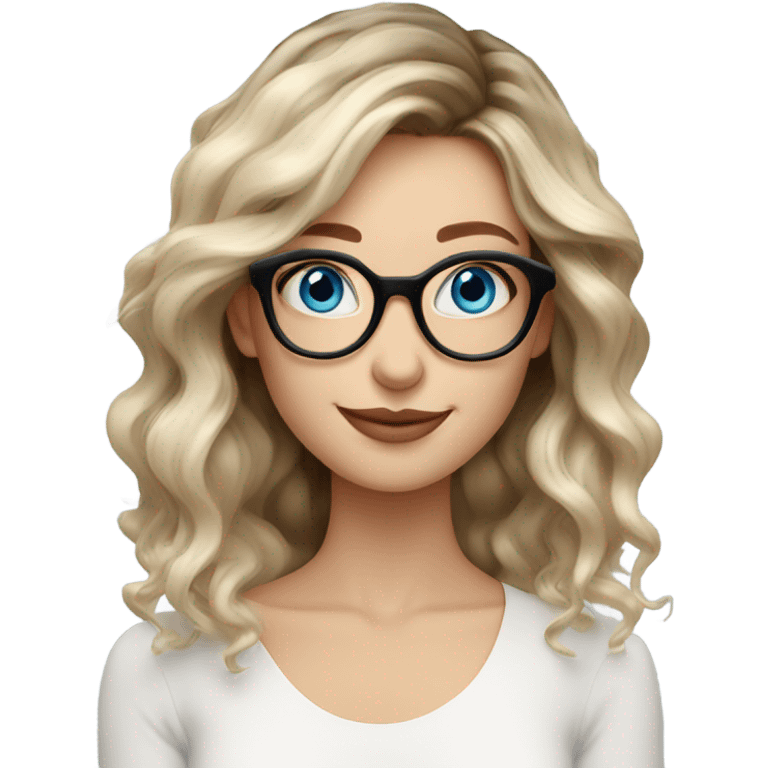 Shoulder length Balayage pale model lady with glasses and blue eyes happy  emoji