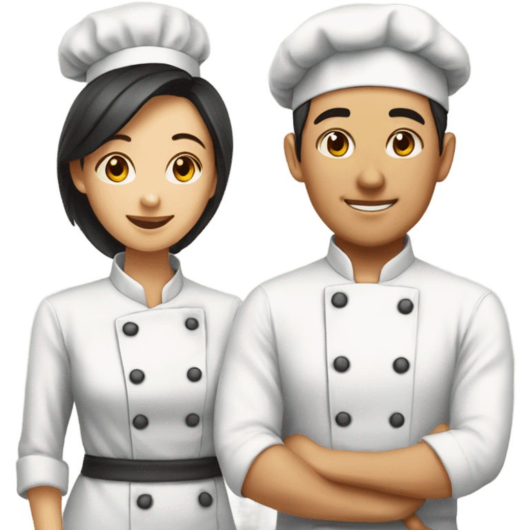 a female chef and a male chef， both asian emoji