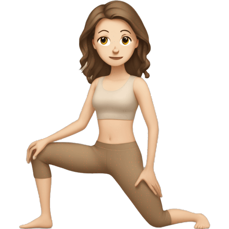 White Girl brown hair doing yoga in beige tones  emoji