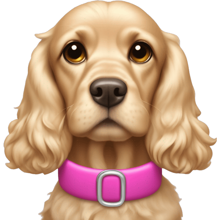 Blond cocker spaniel wearing a pink sleighbell emoji