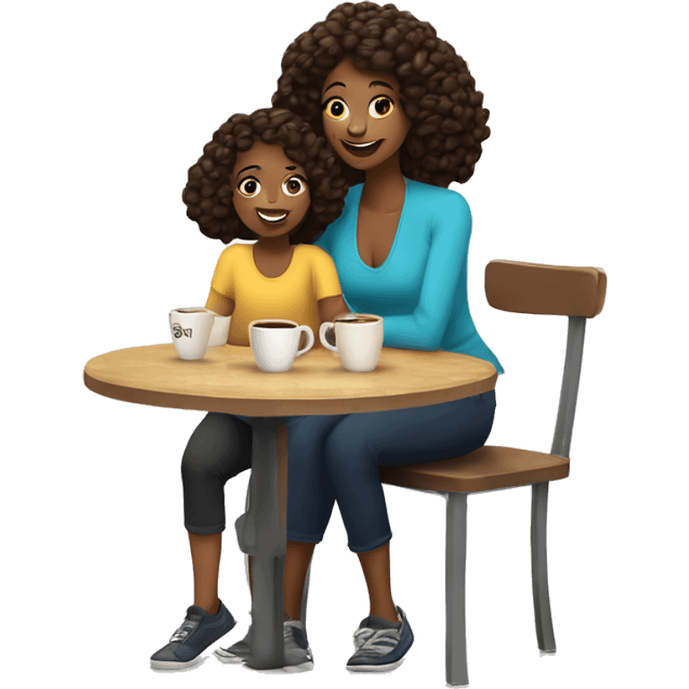 A mom and her daughter drin coffee in a caffe ￼ emoji