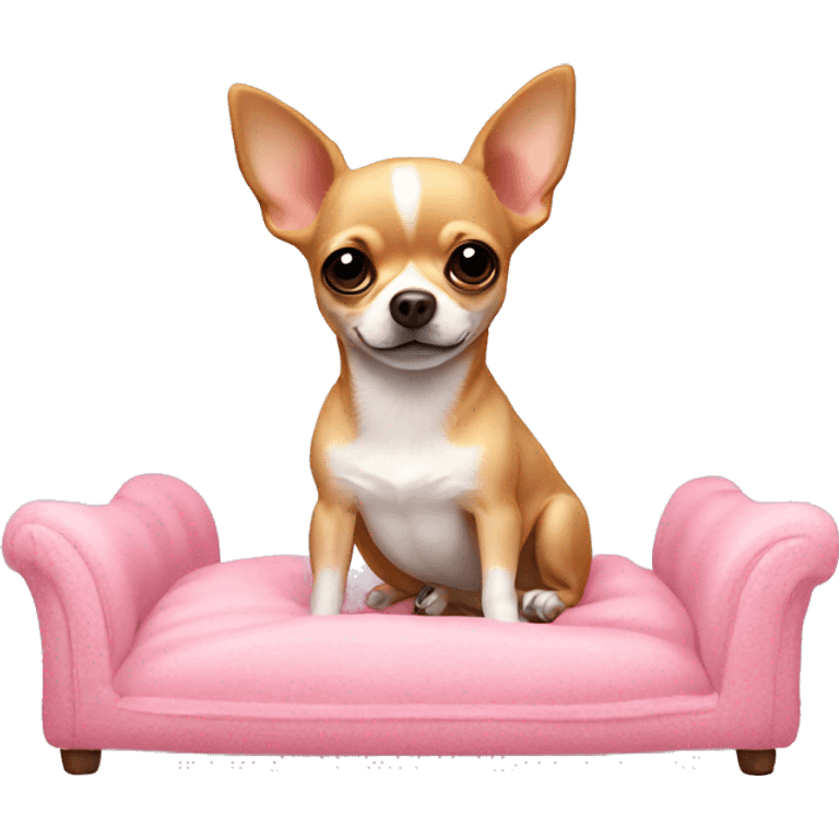 chihuahua lying in a pink bed on a winter day  emoji