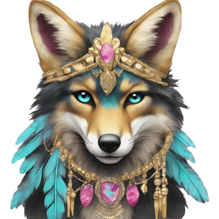 Dark black Beige cyan Pink magenta burgundy maroon cyan beige gray coyote fox black stripes wearing gold jewellery gold piercings gold gilded vintage watercolour tie dye black raven wings emoji