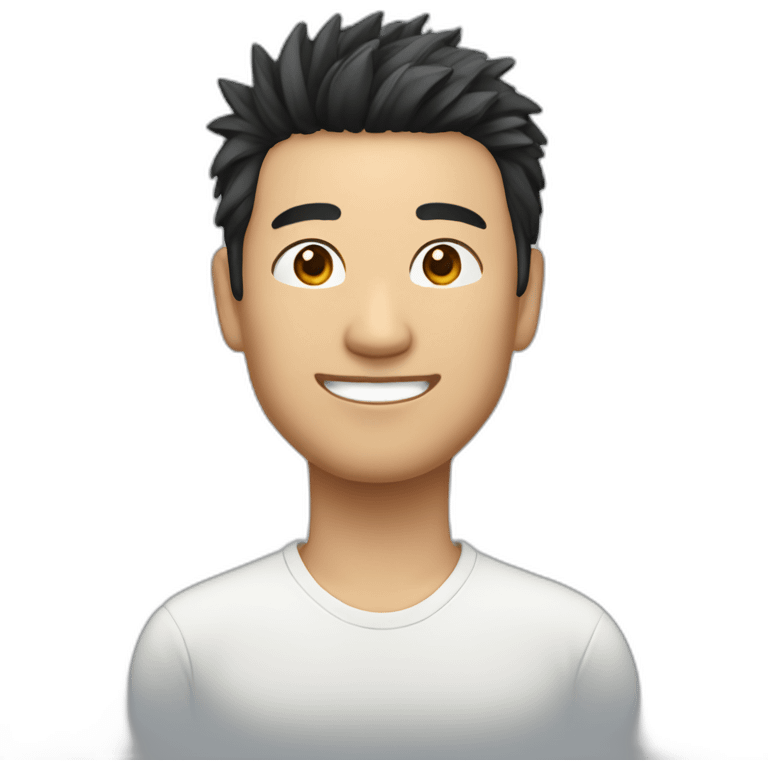 chinese man 40yo with spiky short black hair smile emoji