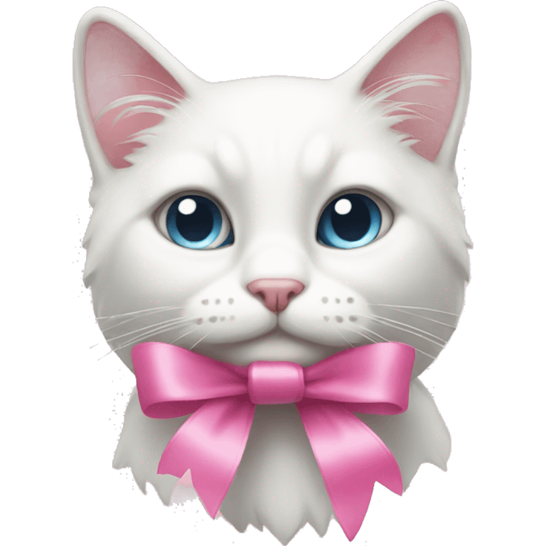 White cat with pink ribbon emoji