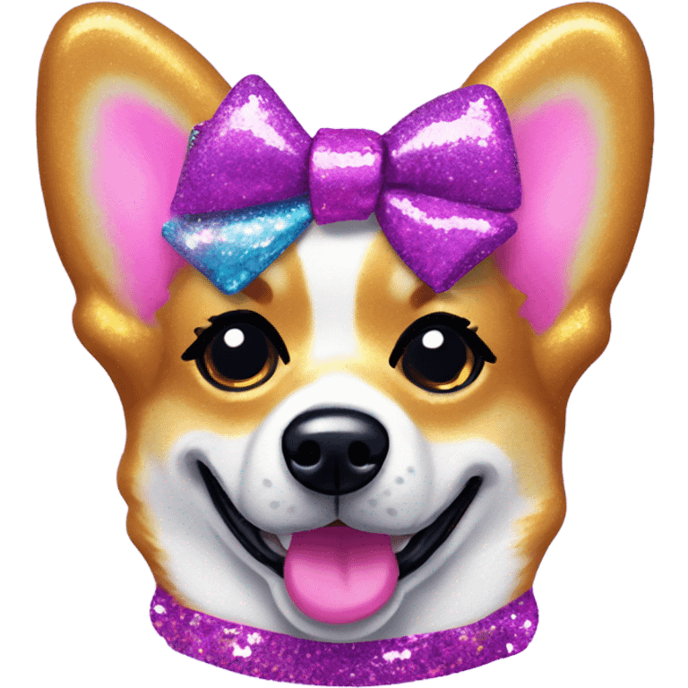 Lisa frank glitter corgi with bows on head emoji