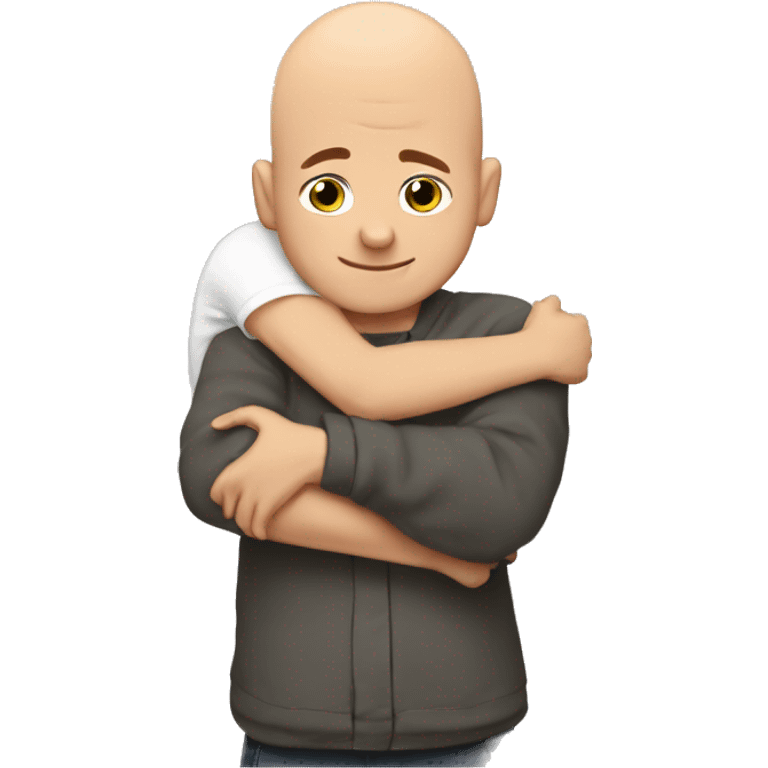 Bald boy hugging ￼ emoji